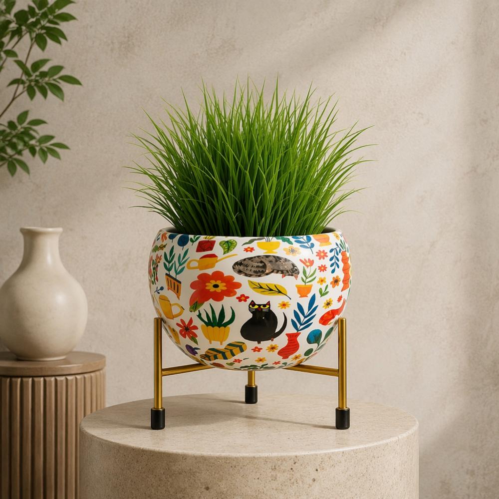 Metal Flower Vase Planter Pot with Iron Stand