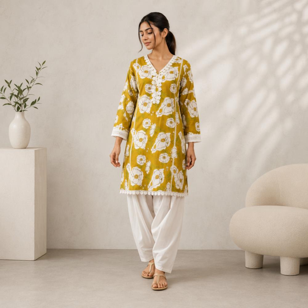 Women's Floral Printed Farsi Suit with White Salwar | Elegant Ethnic Wear | Rakhi Special