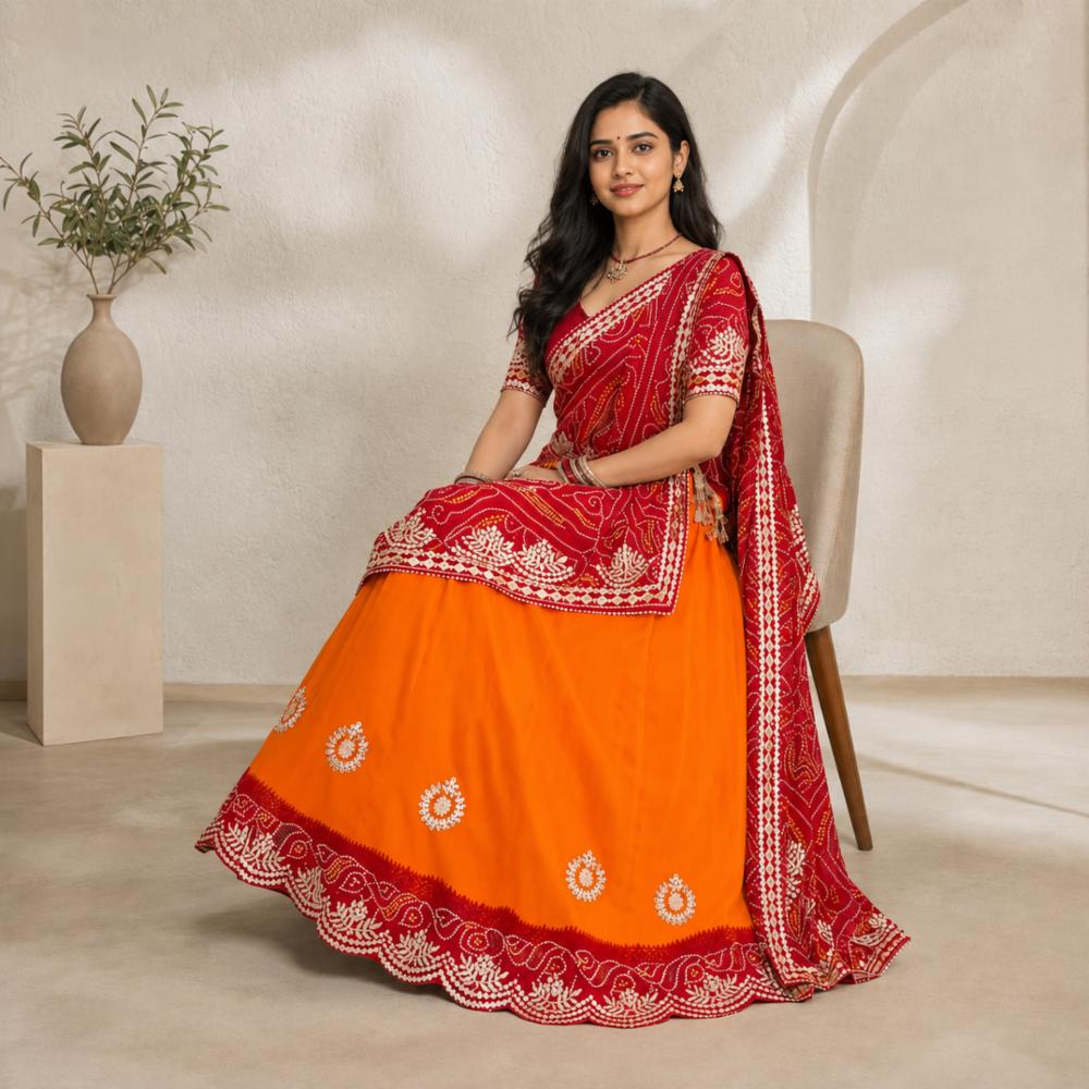 Heavy Gottapatti Work Lehenga Choli in Georgette Fabric