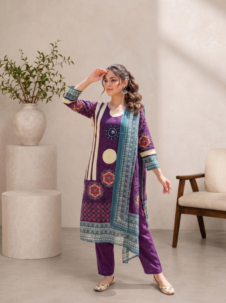 Women Cotton Kurta with Pant and Dupatta