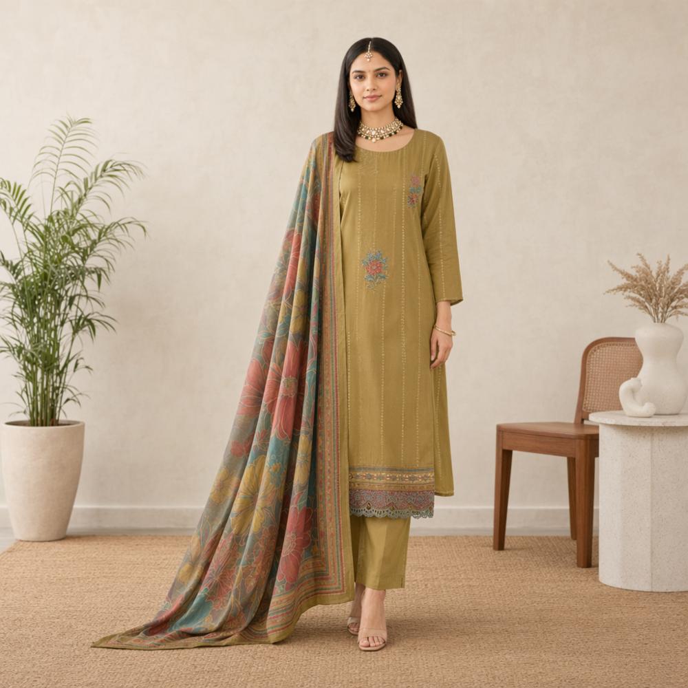 Pure Muslin Unstitched Suit