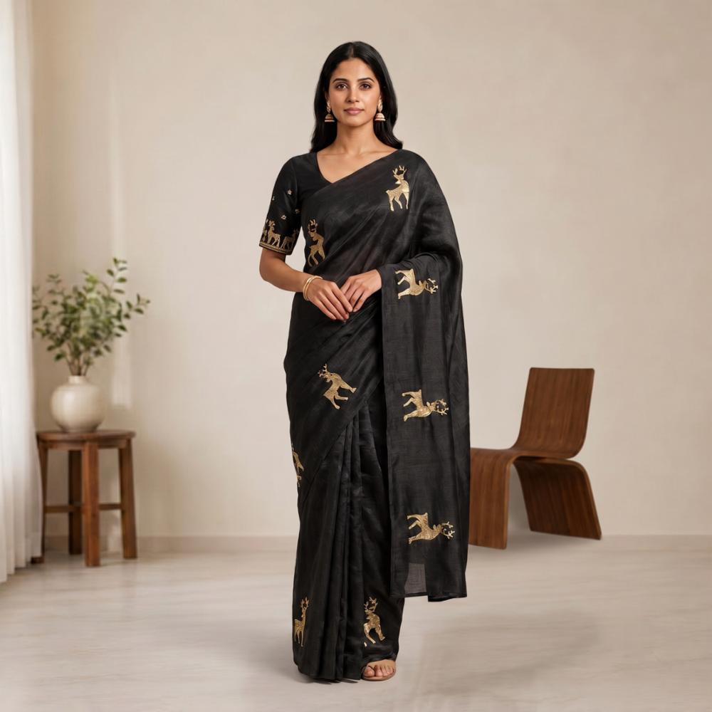 Soft Space Silk Saree with Sequins and Embroidered Blouse