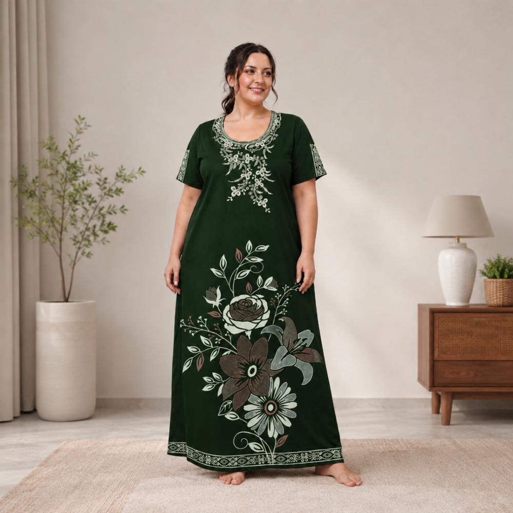 Pure Cotton Embroidery Work Maxi Nighty Gown