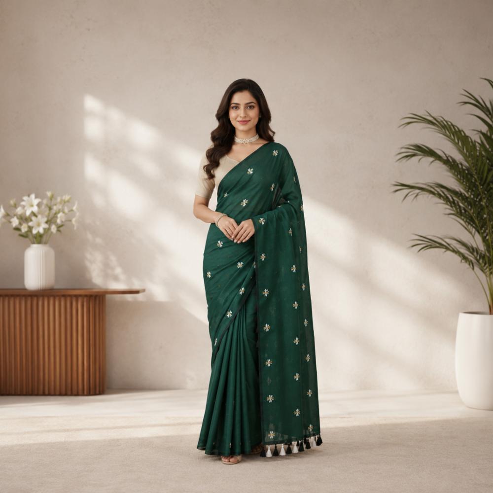 Khadi Cotton Embroidered Saree