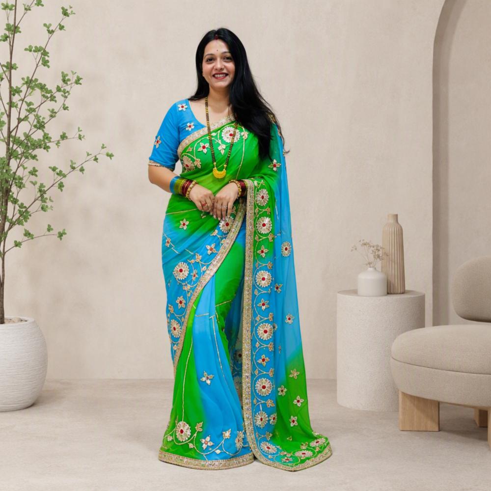 Half Pure Chiffon Multi Shaded Gotta Patti Saree