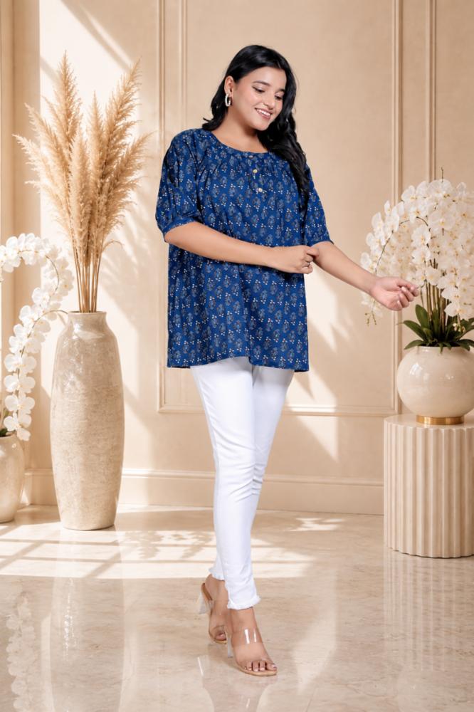 Women's Pure Cotton Floral Print Short Kurti | Peplum Style Casual Top