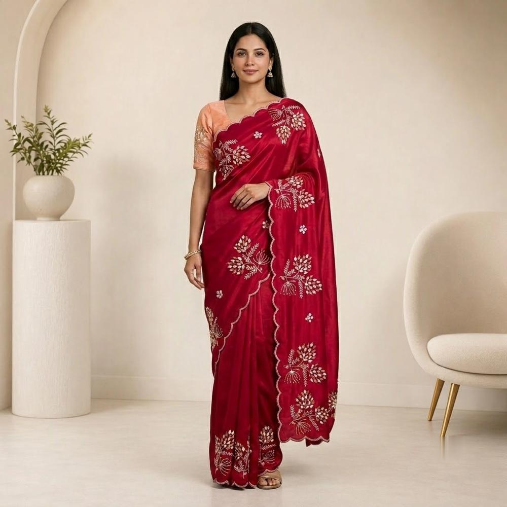 Soft Shine HO Silk Saree with Heavy Pallu and Handwork Cut Dana