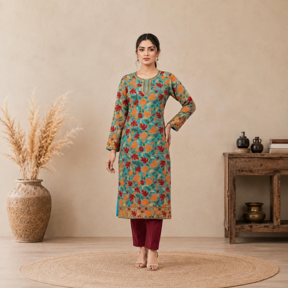 Kashmiri Aari Work Embroidered Long Kurti
