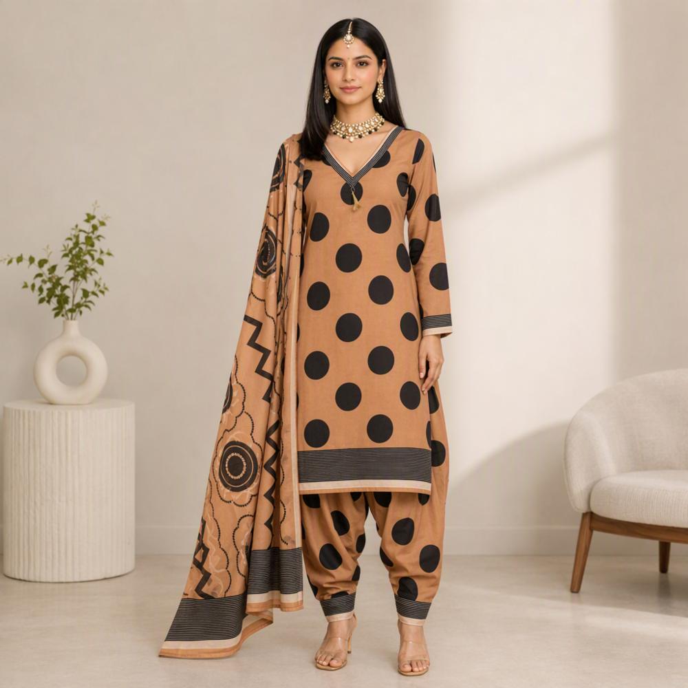 Cotton Silk Polka Dot Farshi Salwar Suit