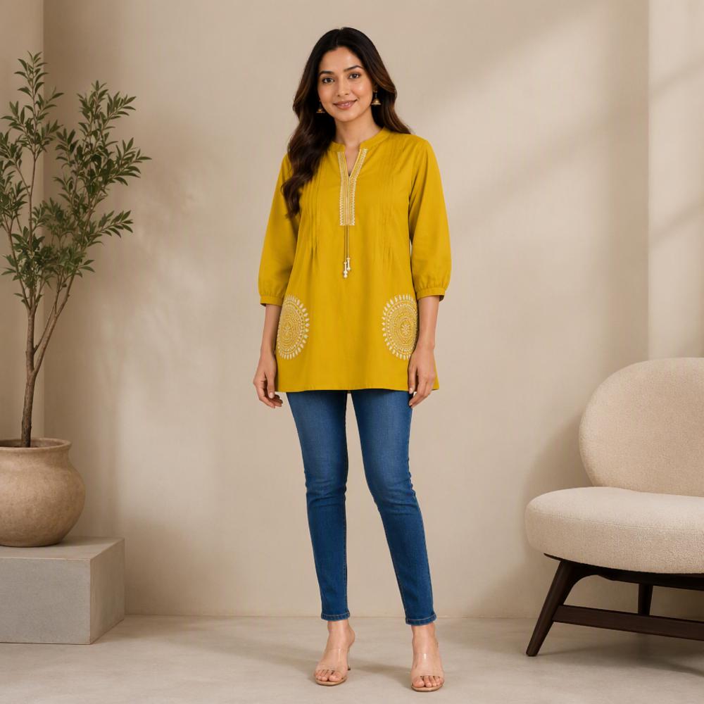 Women's Premium Cotton Designer Kurti | Embroidered Straight Fit