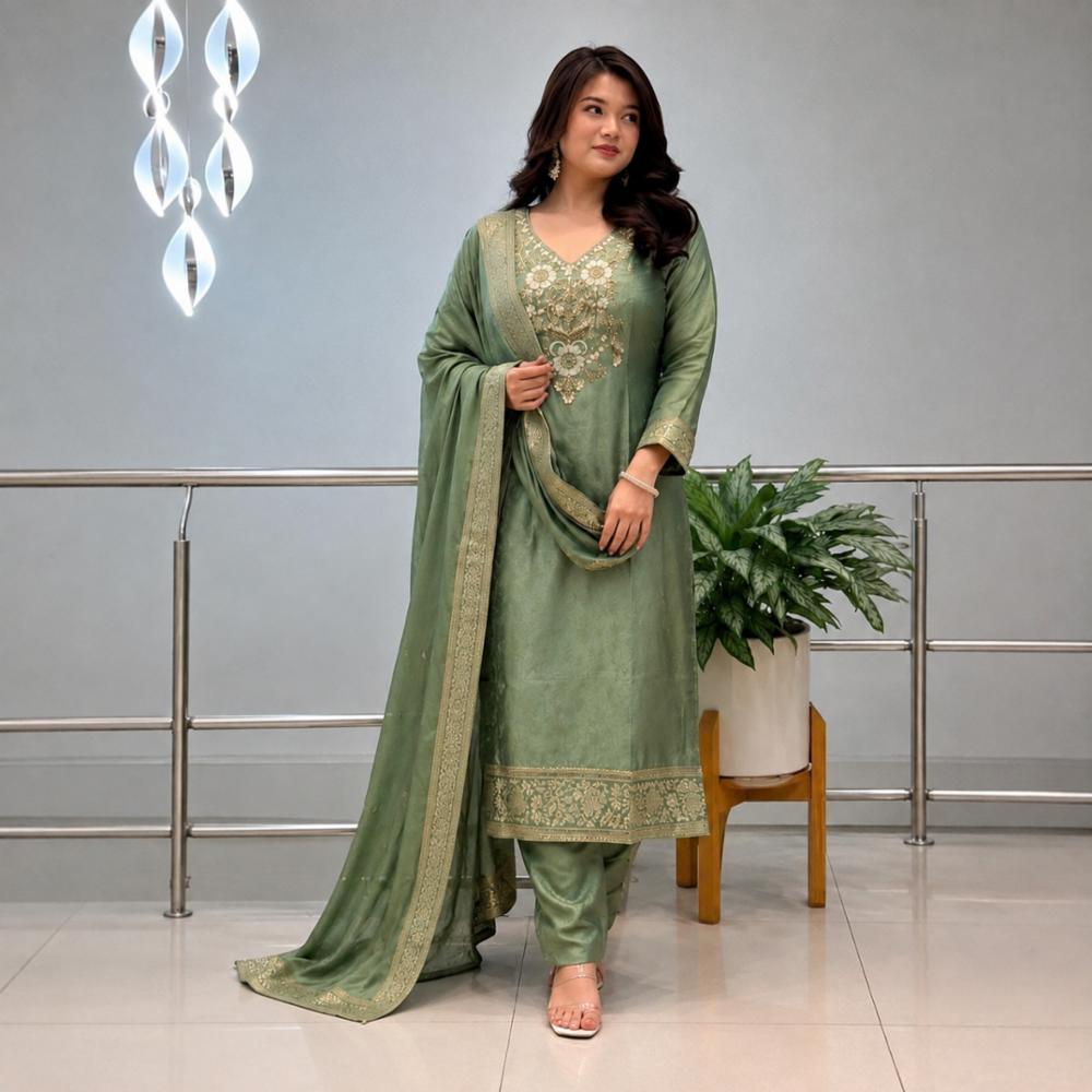 Tissue Blend Suit Set with Dupatta 