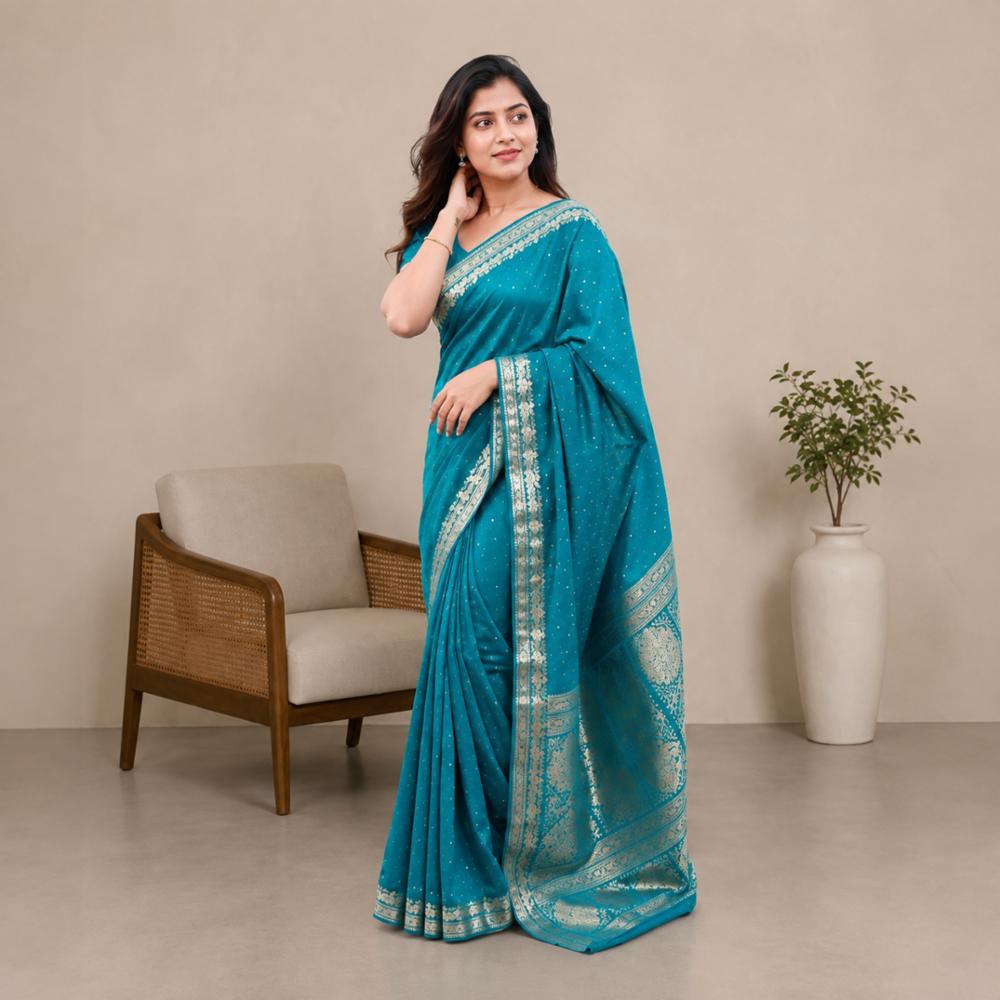 Muslin Silk Saree with Jal Pattern and Zari Weaving Border