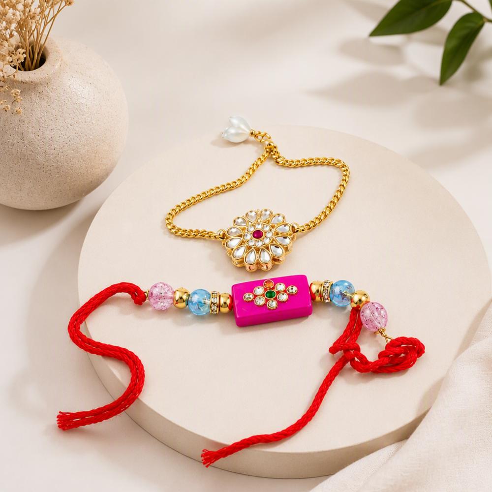Bhaiya Bhabhi Rakhi Set with Designer Bracelet and Fancy Rakhi