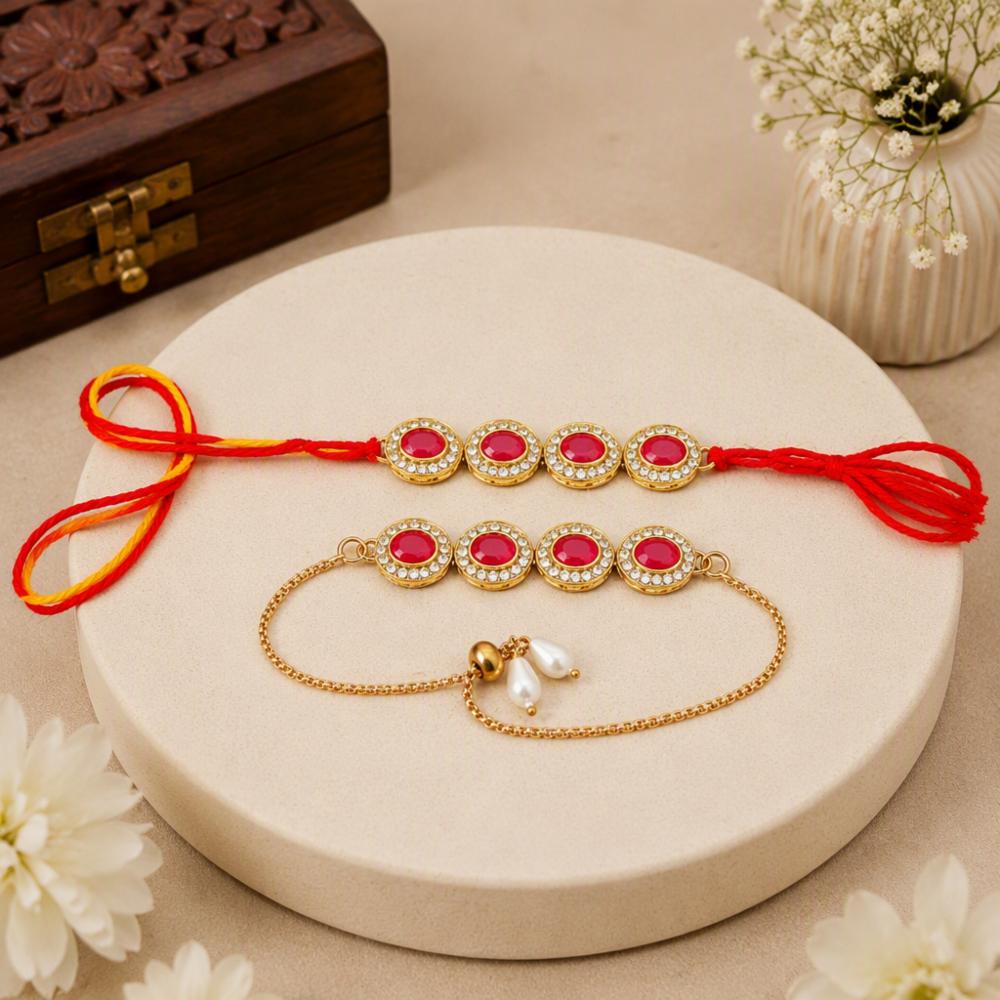 Bhaiya Bhabhi Rakhi Combo Set with Brass, Beads & Thread