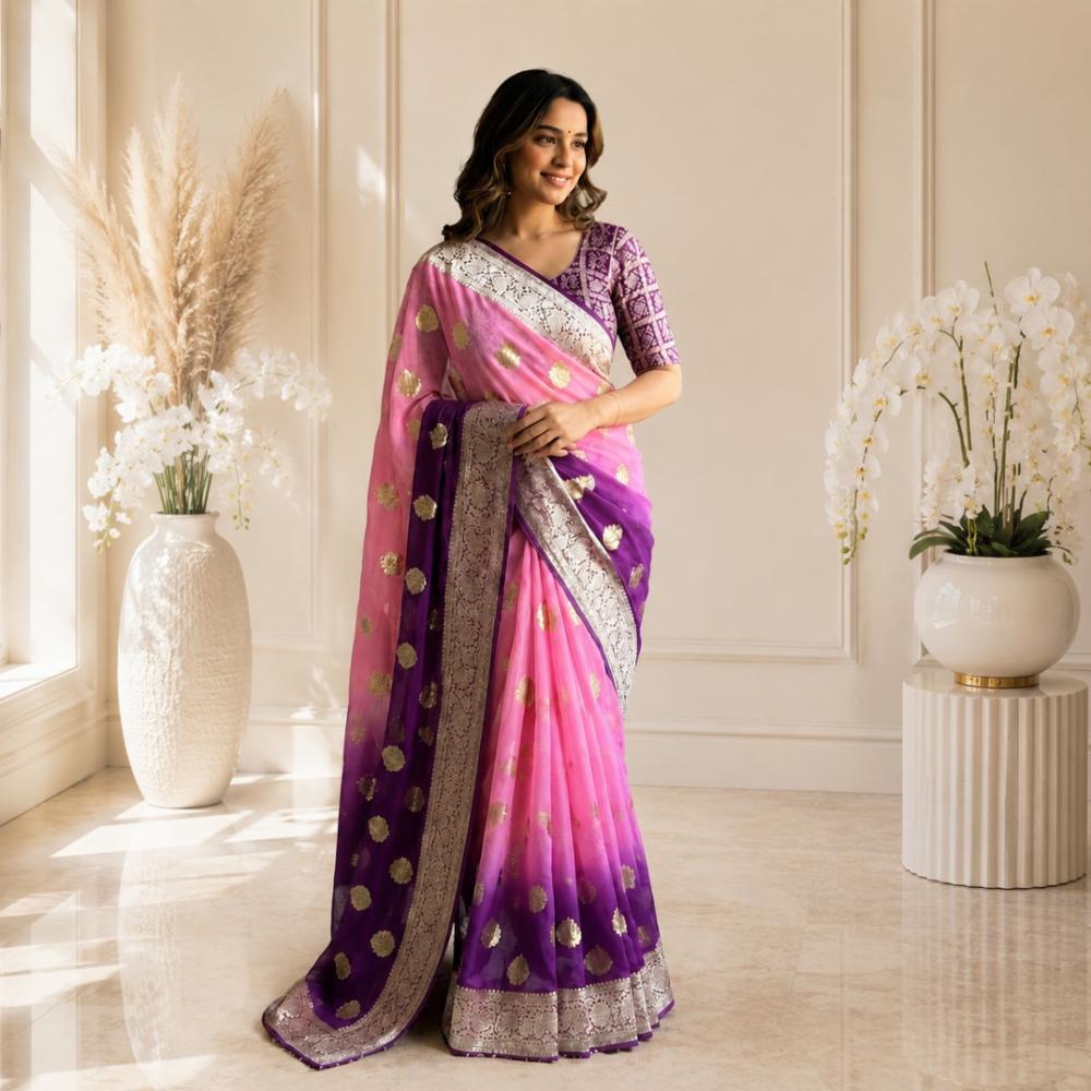 Women's Premium Viscose Georgette Saree with Jacquard Contrast Blouse