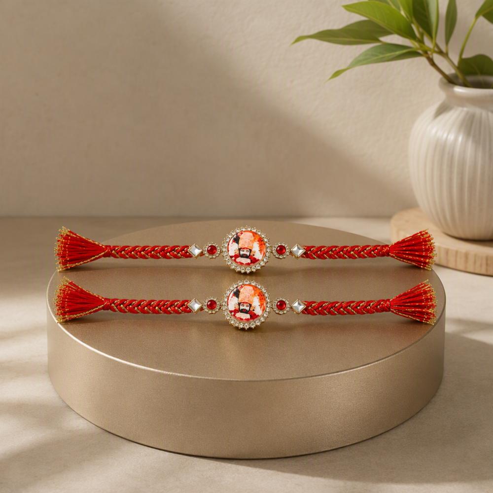 Khatu Shyam Ji Red & Golden Thread Rakhi Combo 