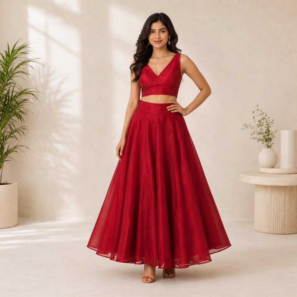 Vedaanti Organza Plain Skirt