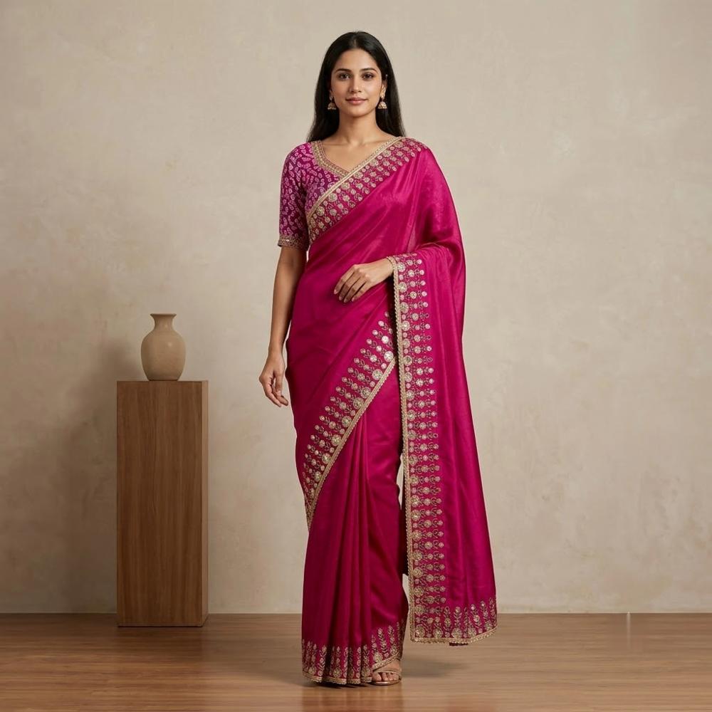Designer Sequence Embroidery Saree with Lace Border 