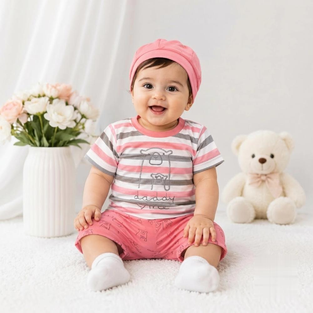 New Born Fancy Dress with Patchwork and Matching Cap