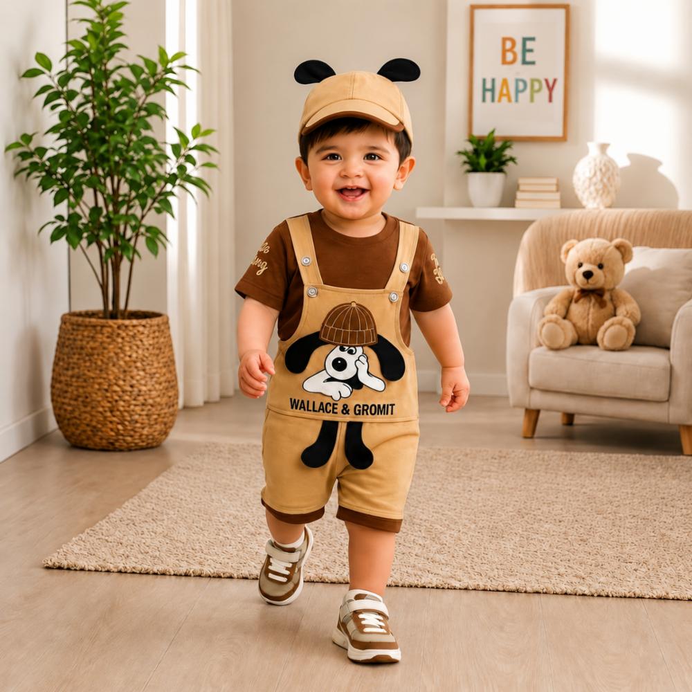 Kids Dungaree Dress with Cap Soft Cotton
