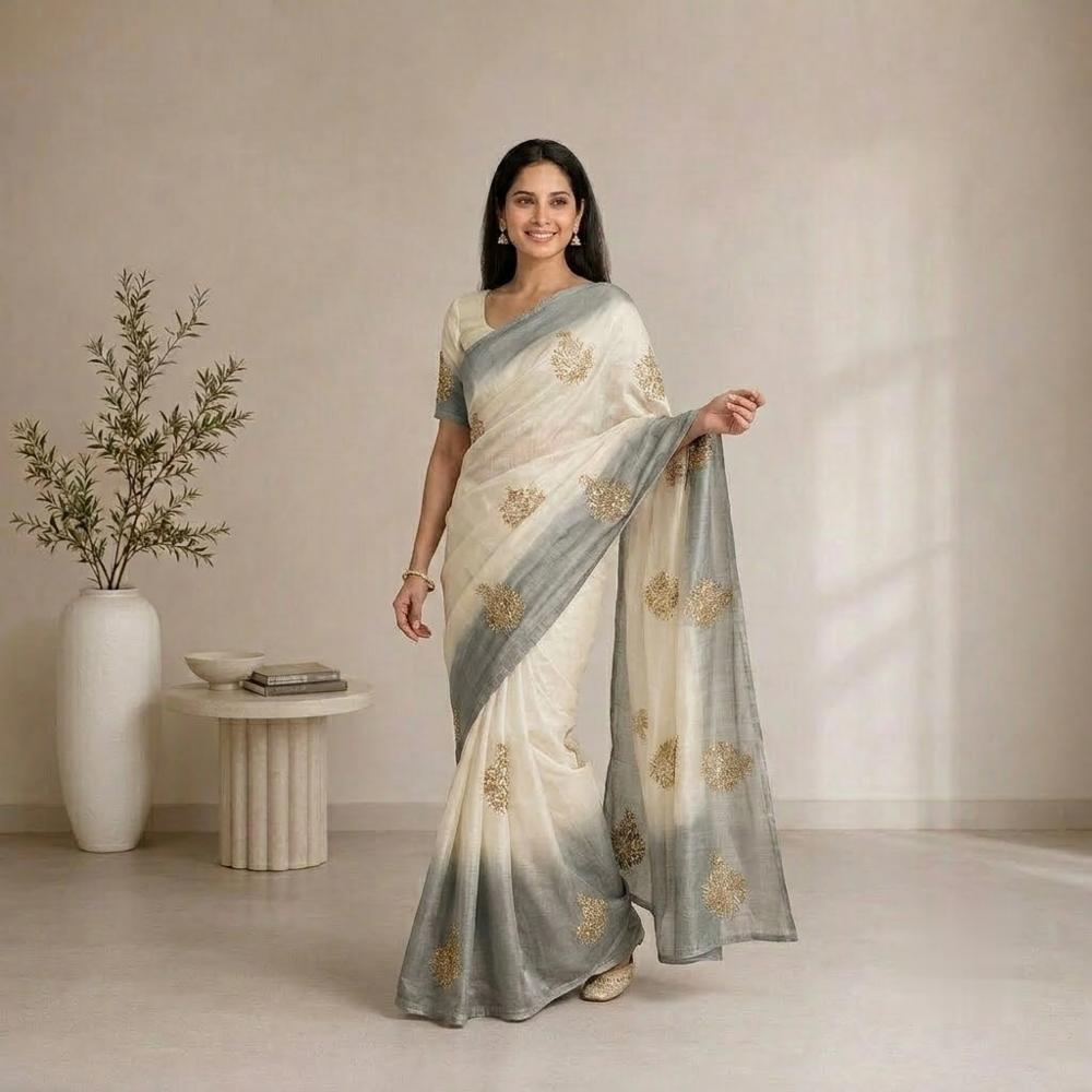 Space Silk 2D Shaded Saree with Fancy Embroidery and Blouse