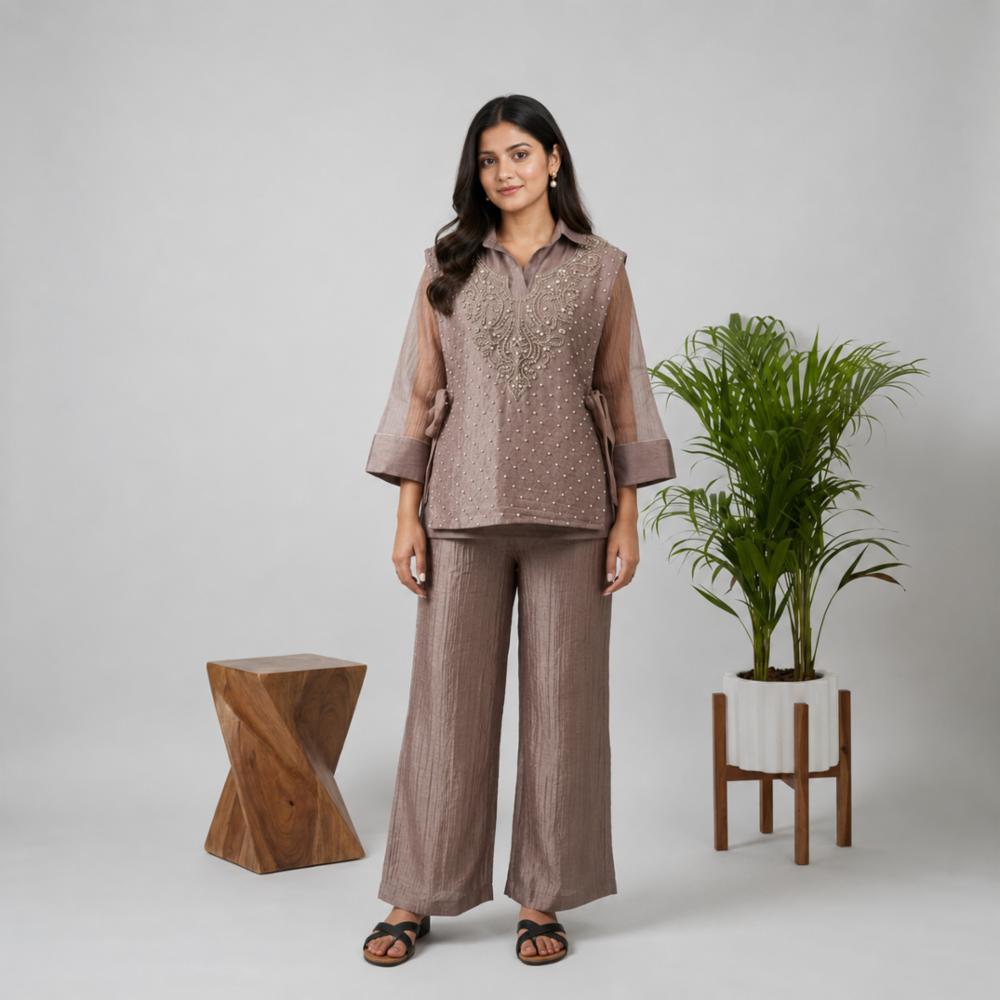 Salsa Silk Handwork Shrug Pant Suit 