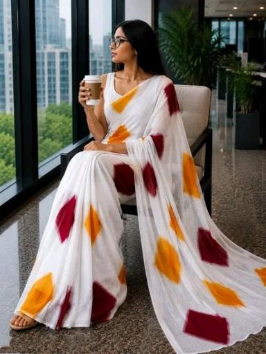 Latest Trend Bandhej Bandhani Trending 2026 Chiffon Designer Saree Printed Bandhani Saree New Design Party Wear Saree And Festive Saree New Collection Fancy Saree for Women Party Wear Summer Chiffon Saree