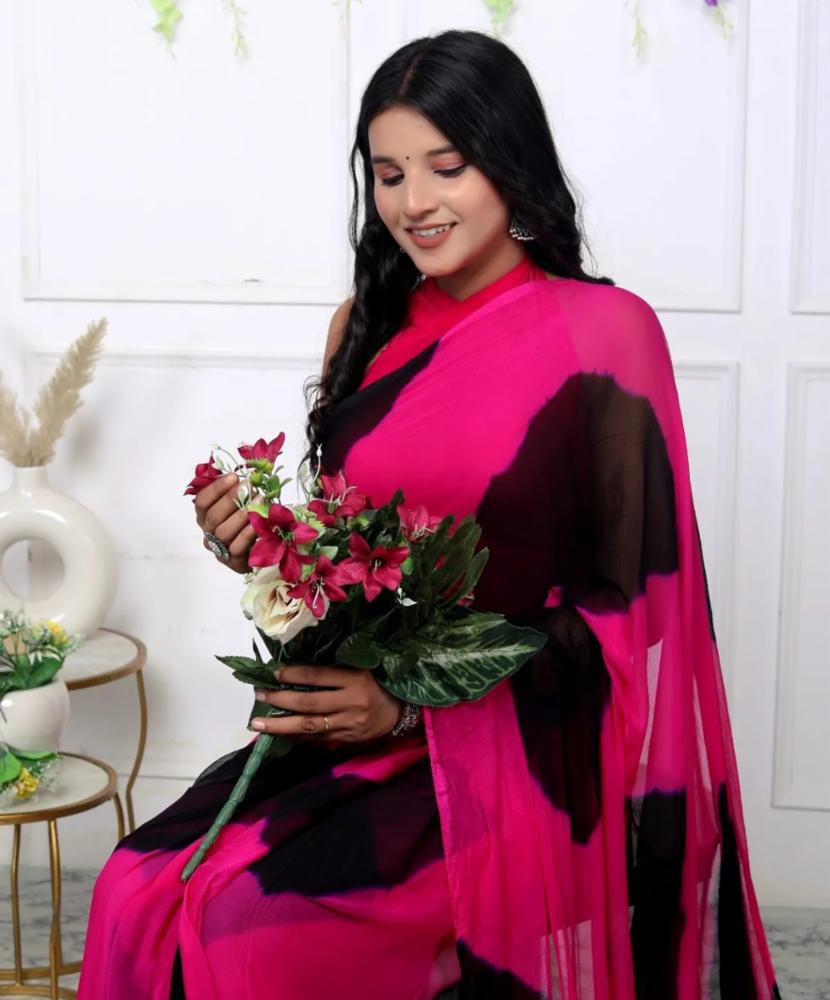 Latest Trend Bandhej Bandhani Trending 2026 Chiffon Designer Saree Printed Bandhani Saree New Design Party Wear Saree And Festive Saree New Collection Fancy Saree for Women Party Wear Summer Chiffon Saree