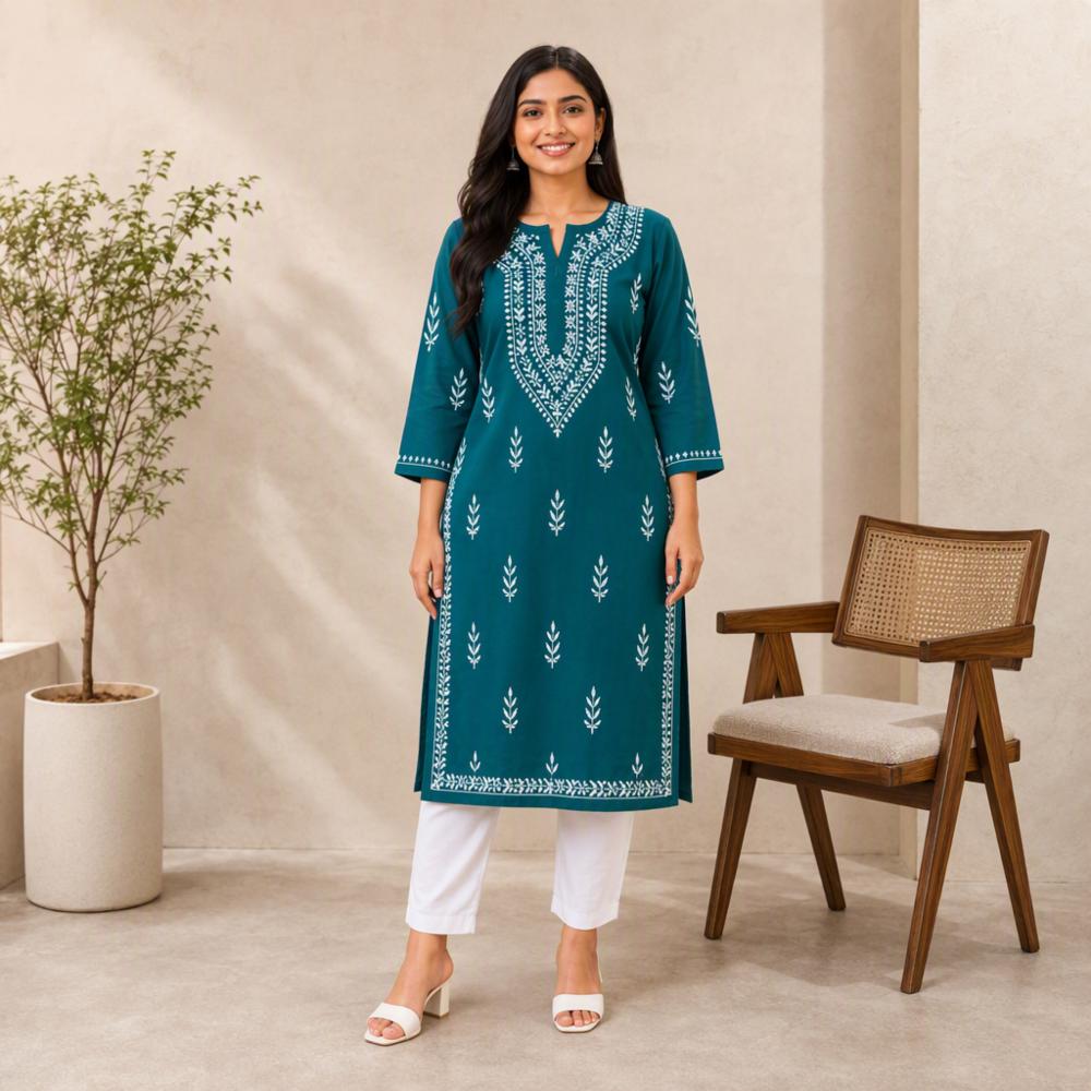 Women's Plus Size Cotton Kurti | Tehzeeb Chikan Arts | Sizes 46 to 52