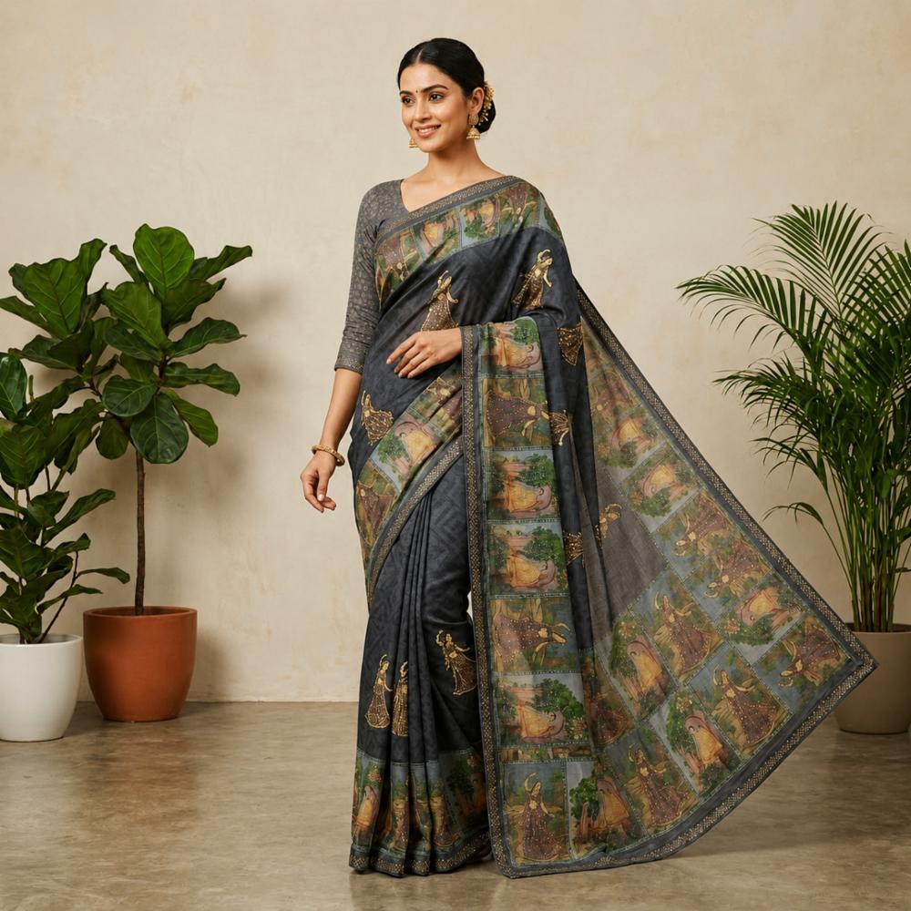 Semi Chiffon Saree with Kalamkari Digital Print