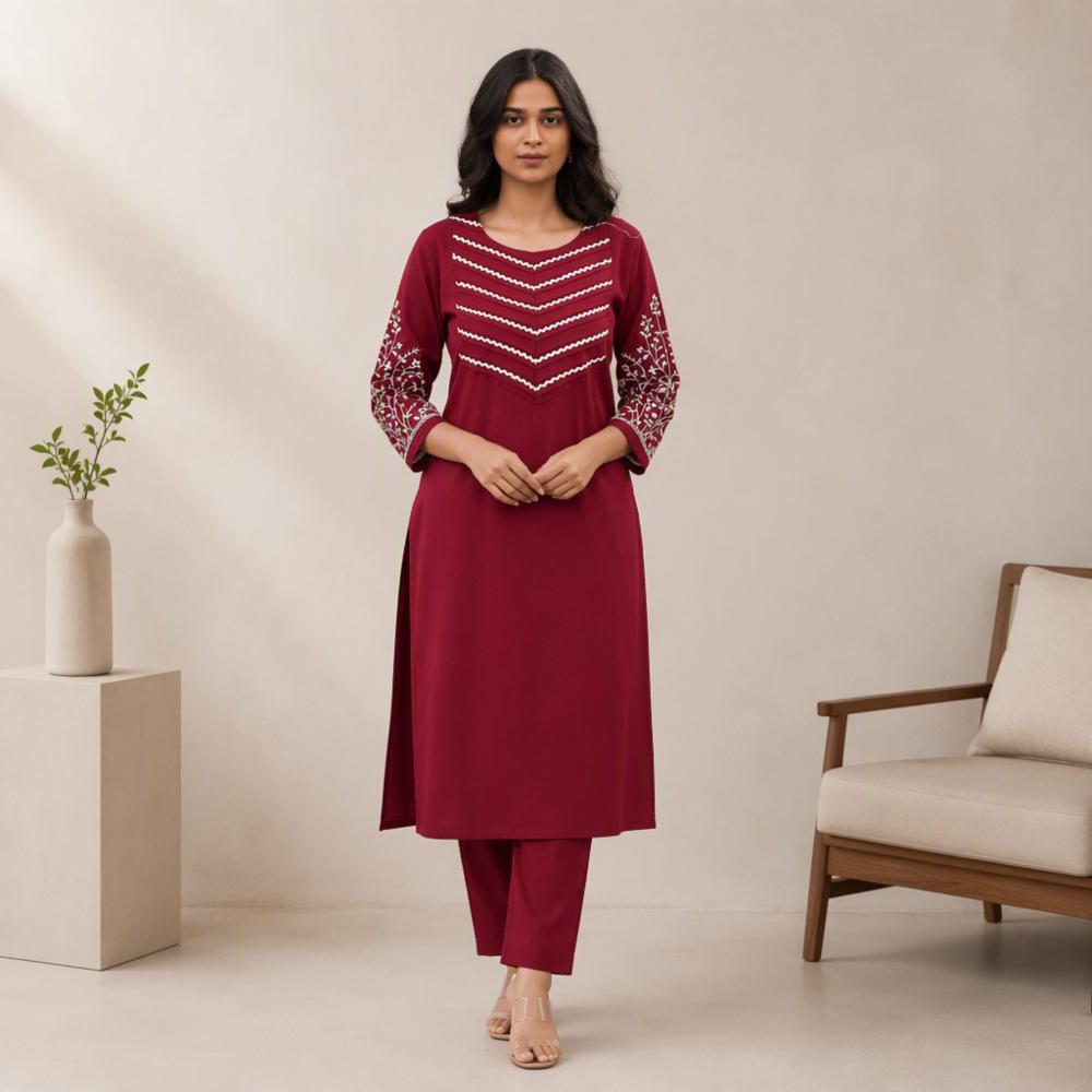 Kurta Pant Set with Embroidery & Pintex Detailing
