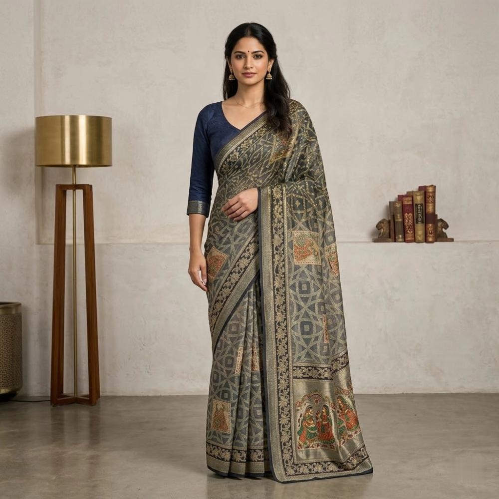 Simple Brasso Saree with Geometric diamond zari pattern
