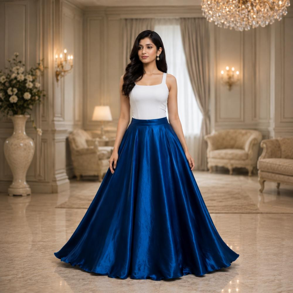 Vedaanti Satin Blue Skirt