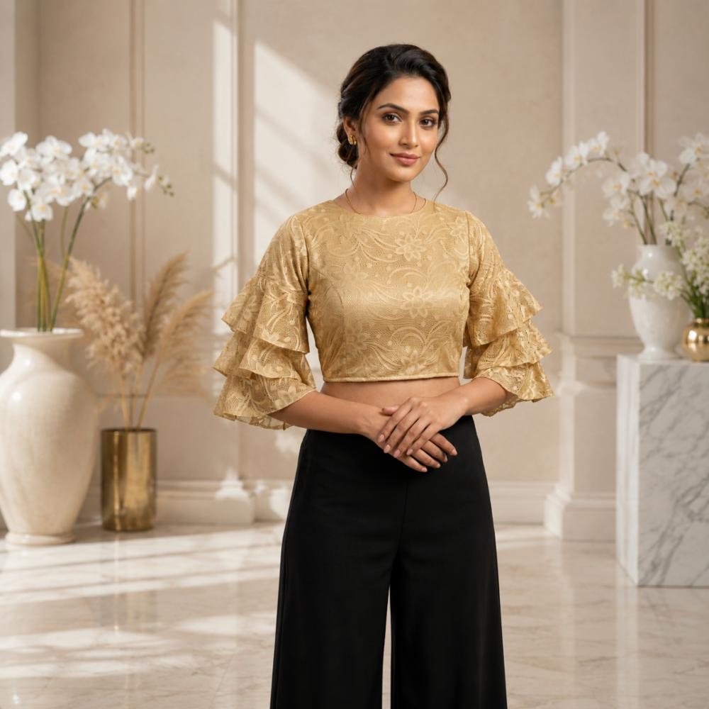 Vedaanti Golden 3 Frill Blouse