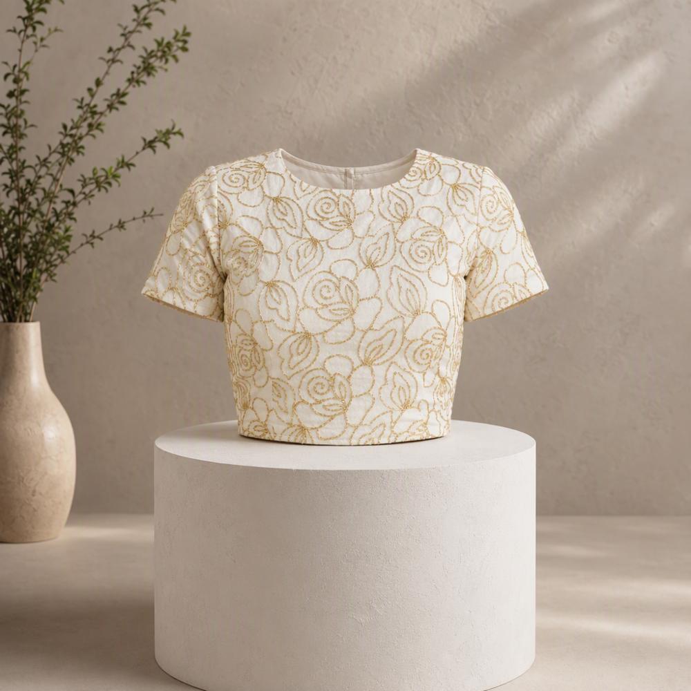 Vedaanti Cream Embroidery Half Sleeves Blouse