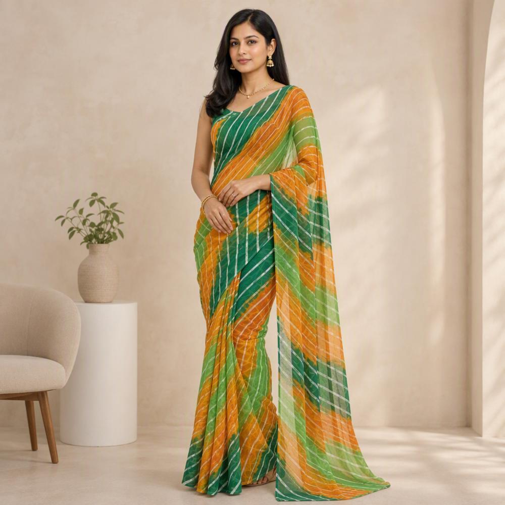 30/30 Royal Georgette Leheriya Saree with Running Blouse