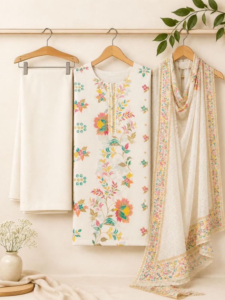 Womenâs Cotton Unstitched Suit Fabric with Matching Cotton Dupatta | Printed Design