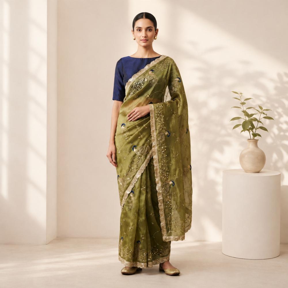 Simar Chiffon Saree with Separate Satin Blouse Piece