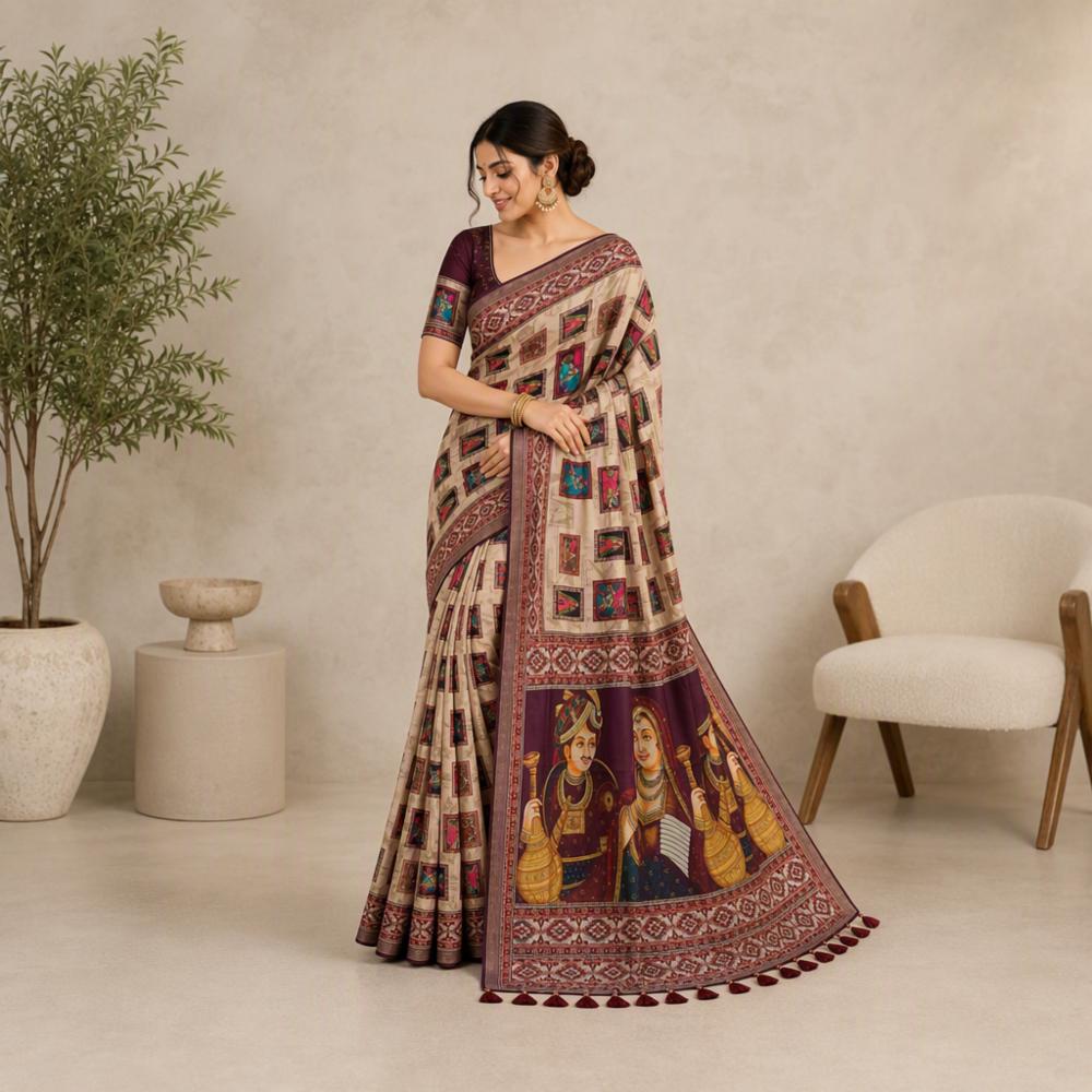 Pure Banarasi Checks Floral AppliquÃ© Designer Saree