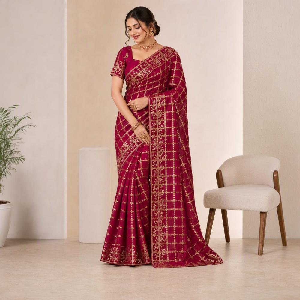 New Arrival Viscose Georgette Saree with Russian Jacquard Blouse