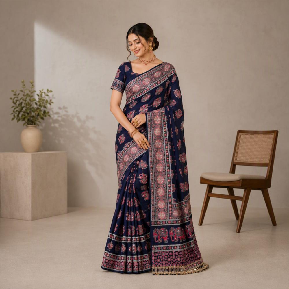 Premium Arjakh Satin Viscose Silk Saree