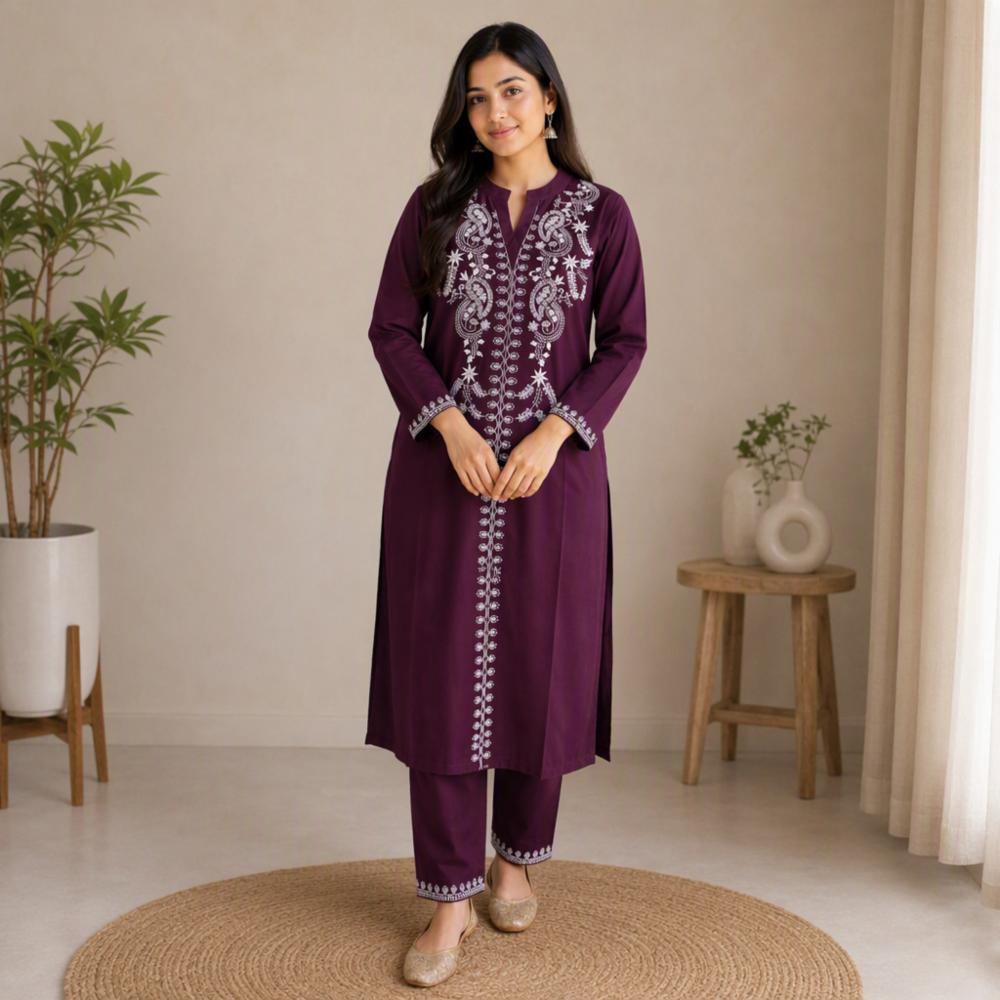 Cotton Stitched Cordset Embroidered Shirt Pant