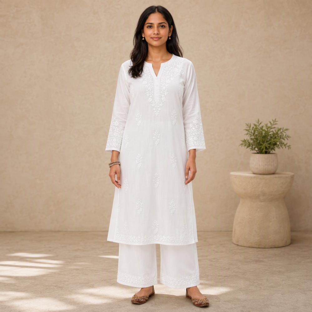 Designer Heavy Chikankari Kurti Palazzo Set