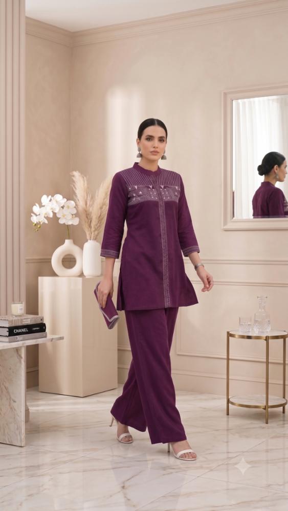 Premium Dabu Cotton Embroidered Cord Suit for Women