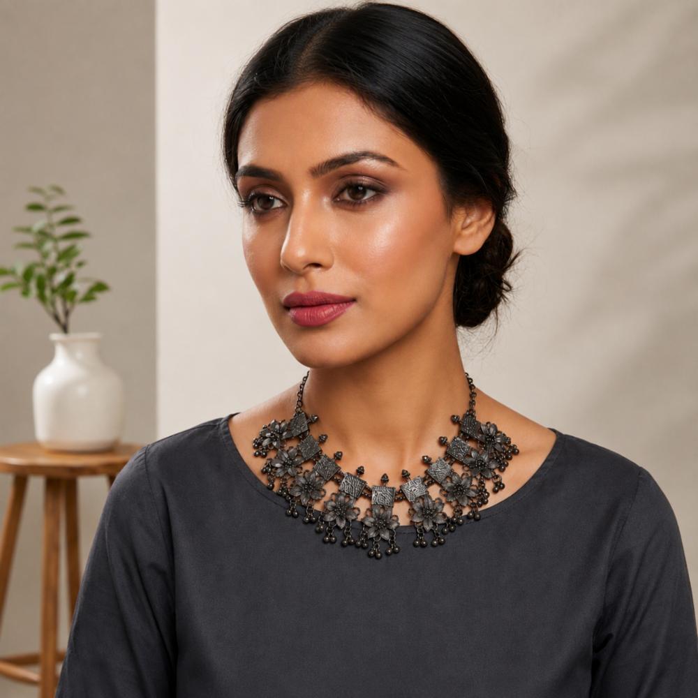 Akshata Black Oxidised Alloy Adjustable Necklace