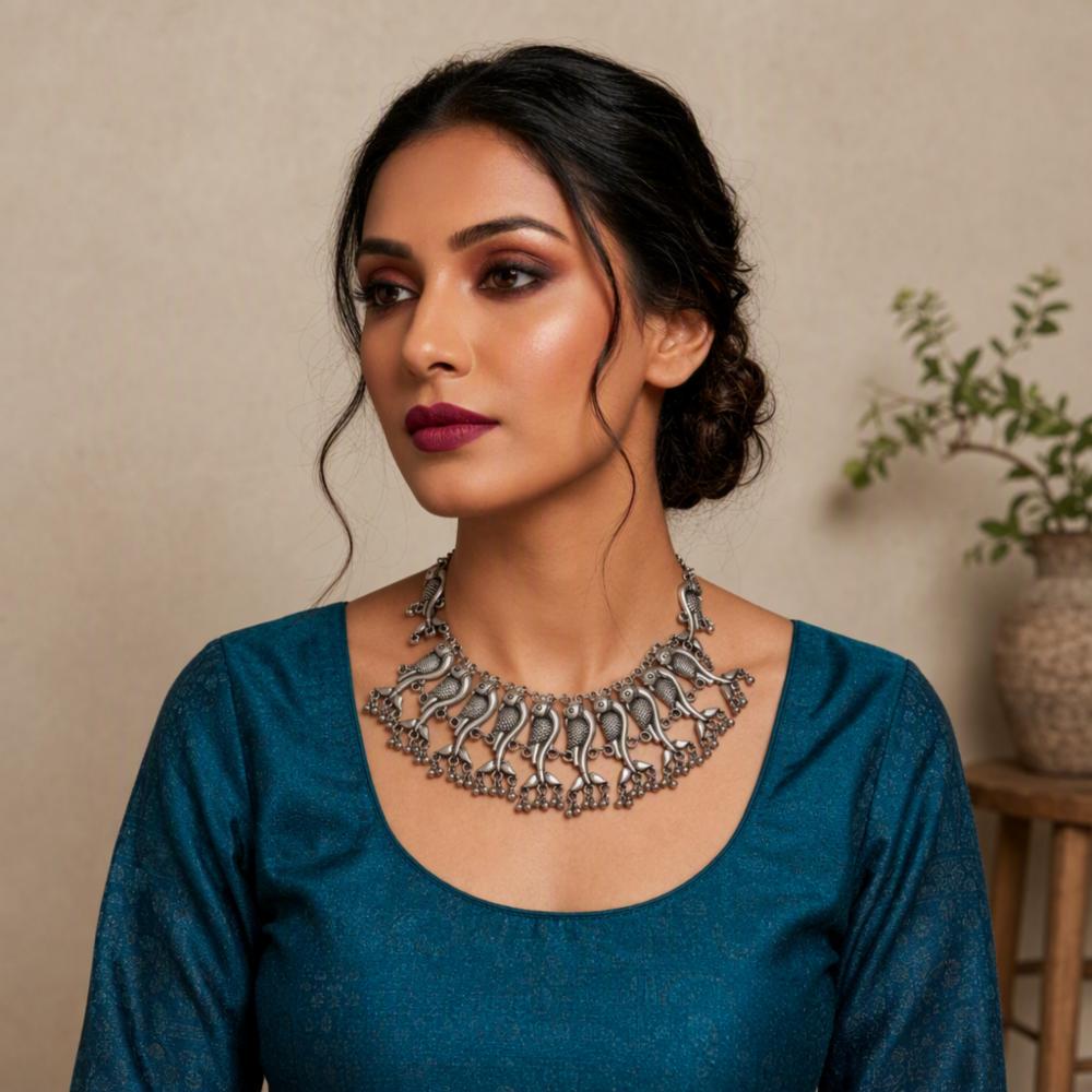 Disha Black Oxidized Fish Necklace