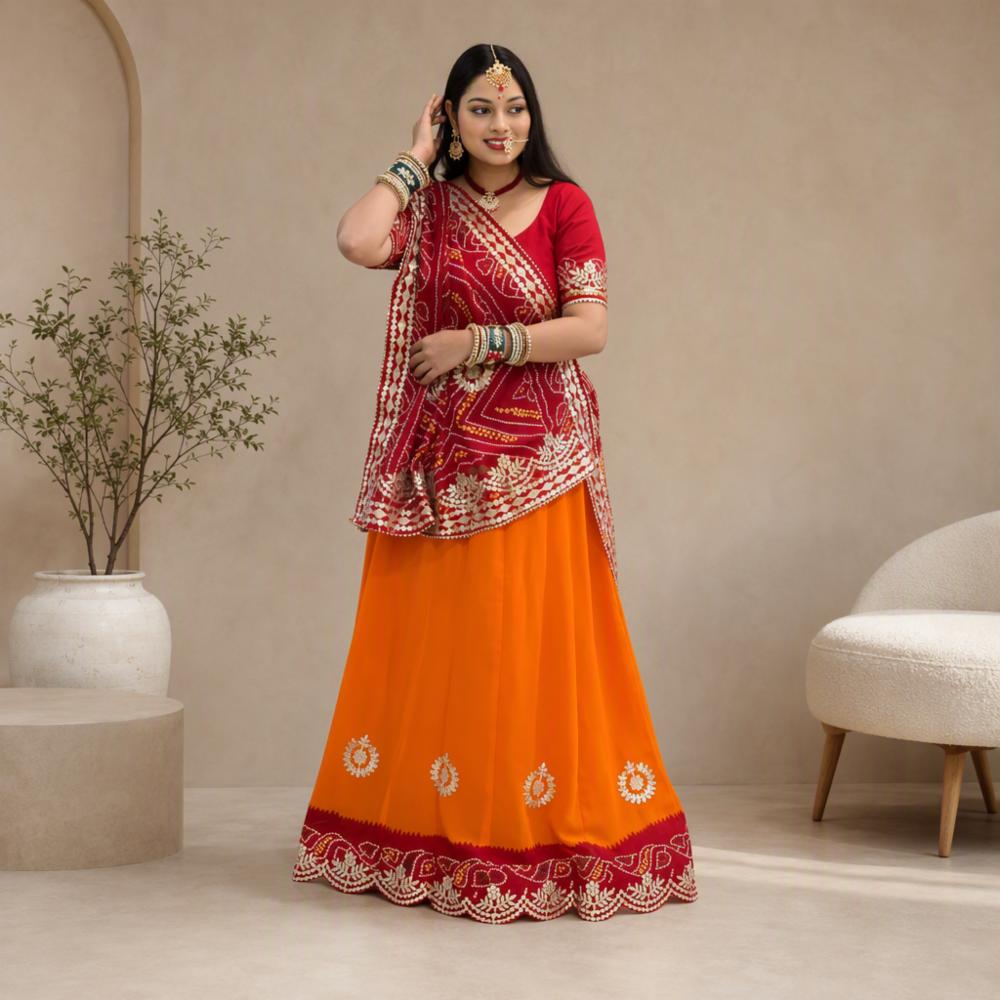 Yellow & Red Georgette Lehenga Set