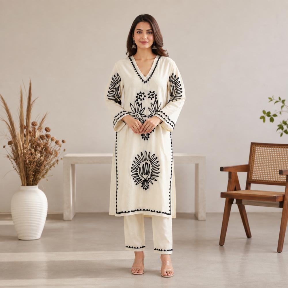 Cotton Aari Work Co-Ord Set 