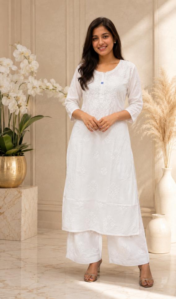 Designer Heavy Chikankari Kurti Palazzo Set