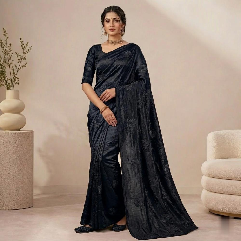 Soft Space Silk Saree with Sequins and Thread Embroidery